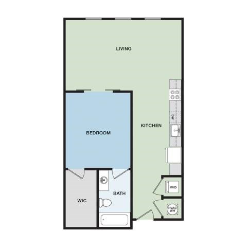 Floor plan for 1 bed, 1 bath, 708 sqft