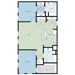 Floor plan for 2 beds, 2 baths, 1081 sqft