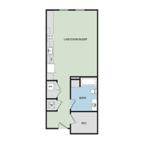 Floor plan for studio, 1 bath, 565 sqft
