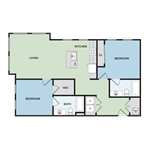 Floor plan for 2 beds, 2 baths, 1022 sqft