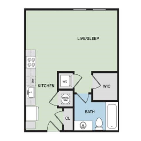 Floor plan for studio, 1 bath, 515 sqft