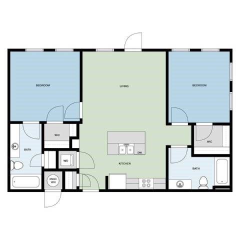 Floor plan for 2 beds, 2 baths, 1011 sqft