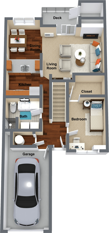 Floor plan for 3 beds, 3 baths, 1328 sqft