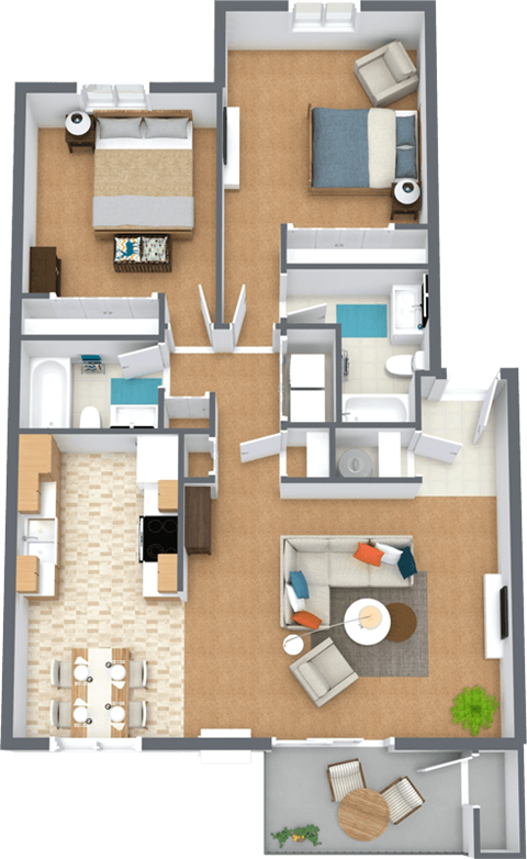 Floor plan for 2 beds, 2 baths, 1060 sqft