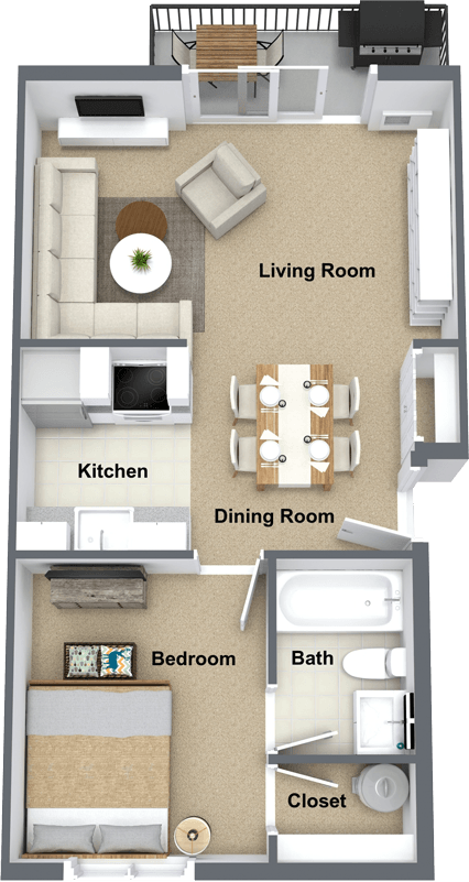 Floor plan for 1 bed, 1 bath, 548 sqft