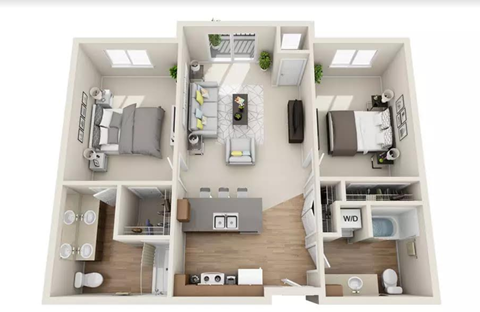 Floor plan for 2 beds, 2 baths, 1061 sqft