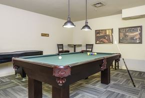 Kennewick apartment for rent - A pool table with a green cloth and a skull on it.