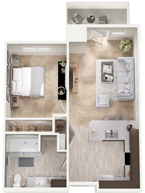 Floor plan for 1 bed, 1 bath, 592 sqft