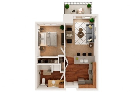 Floor plan for 1 bed, 1 bath, 760 sqft