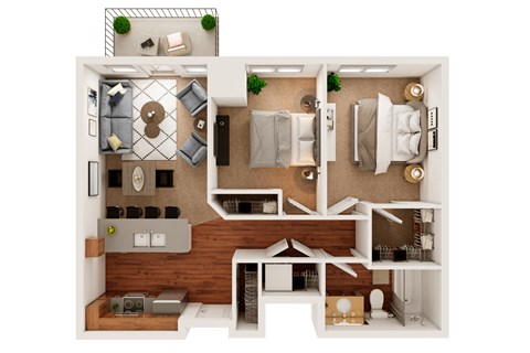 Floor plan for 2 beds, 1 bath, 831 sqft
