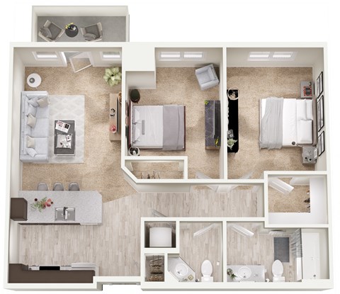 Floor plan for 2 beds, 1.5 baths, 810 sqft