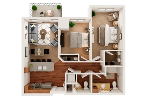 Floor plan for 2 beds, 1.5 baths, 849 sqft