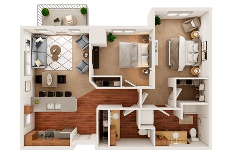 Floor plan for 2 beds, 1.5 baths, 1000 sqft