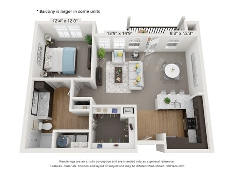 Floor plan for 1 bed, 1 bath, 813 sqft