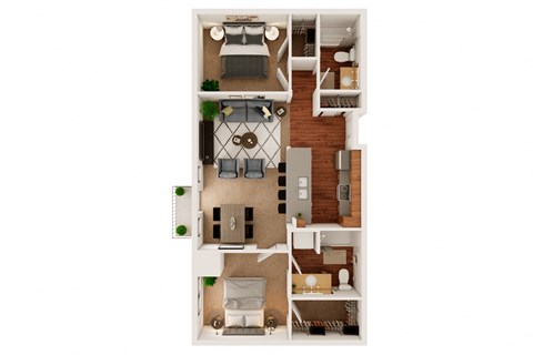 Floor plan for 2 beds, 2 baths, 1196 sqft
