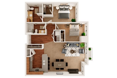 Floor plan for 2 beds, 2 baths, 1206 sqft
