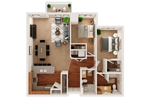 Floor plan for 2 beds, 2 baths, 1202 sqft