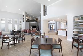 Fort Worth apartment for rent - A modern dining room with a large table and chairs.