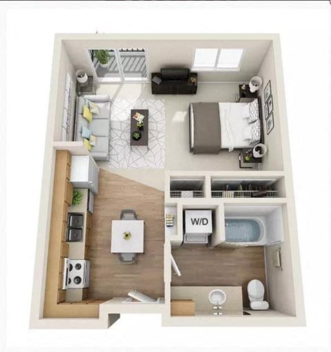 Floor plan for studio, 1 bath, 495 sqft