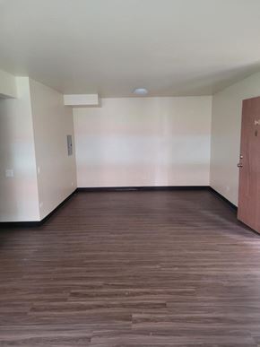 Chicago apartment for rent - A room with wooden floors and a door on the right.