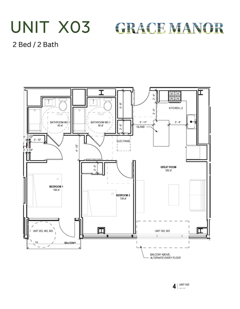 Floor plan for 2 beds, 2 baths, 865 sqft