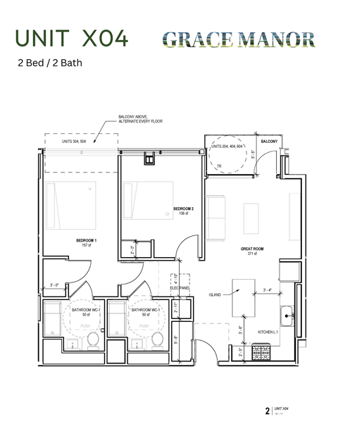 Floor plan for 2 beds, 2 baths, 874 sqft