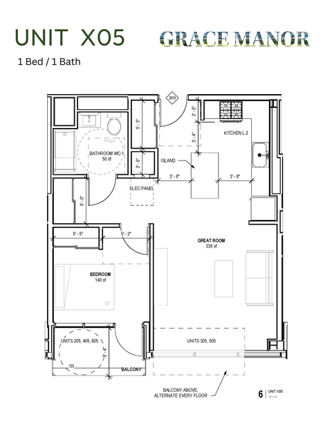 Floor plan for 1 bed, 1 bath, 616 sqft