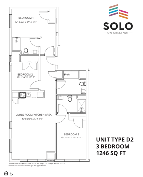 Floor plan for 3 beds, 3 baths, 1246 sqft