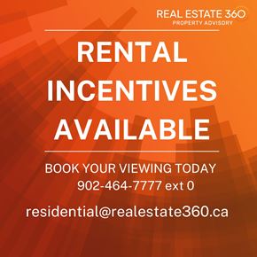 Halifax apartment for rent - A real estate advertisement offering rental incentives with a phone number and email for contact.