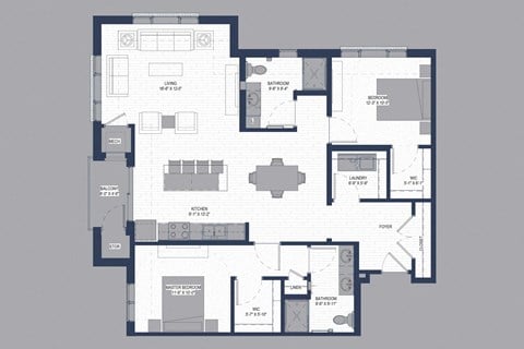 Floor plan for 2 beds, 2 baths, 1318 sqft
