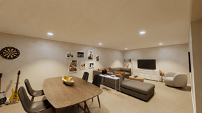 Ellendale apartment for rent - A modern living room with a dartboard on the wall.