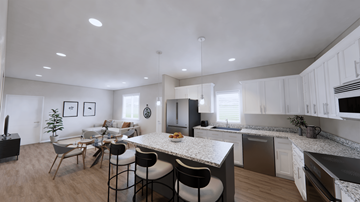 Ellendale apartment for rent - A modern kitchen with a dining table and chairs.