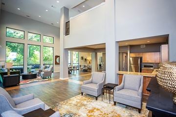 Valdosta apartment for rent - A living room with a grey sofa and a rug.