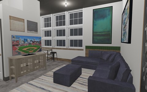 Floor plan for 1 bed, 1 bath, 596 sqft