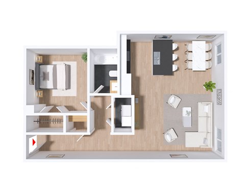 Floor plan for 1 bed, 1 bath, 744 sqft