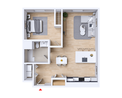 Floor plan for 1 bed, 1 bath, 678 sqft