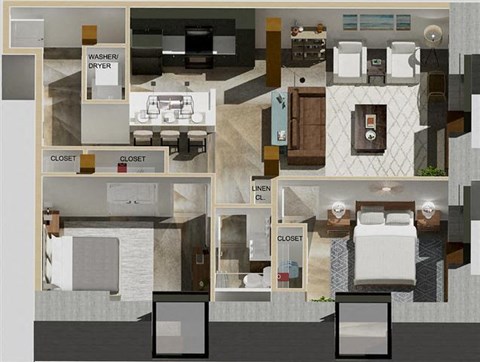 Floor plan for 2 beds, 1 bath, 1058 sqft