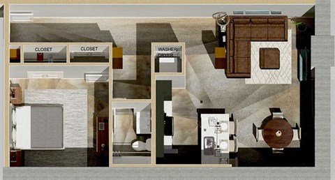 Floor plan for 1 bed, 1 bath, 813 sqft