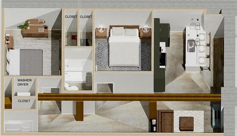 Floor plan for 2 beds, 1 bath, 925 sqft