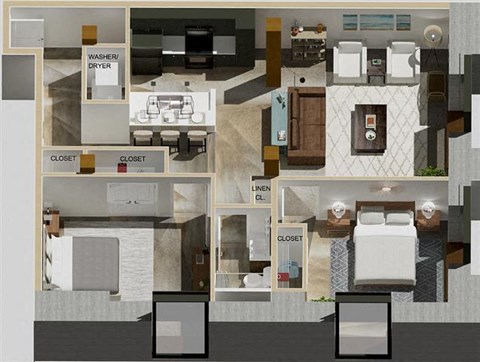 Floor plan for 2 beds, 1 bath, 1058 sqft