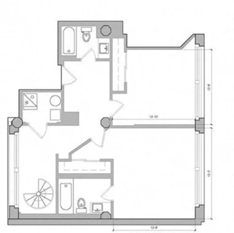 Floor plan for 2 beds, 2.5 baths, 1641 sqft