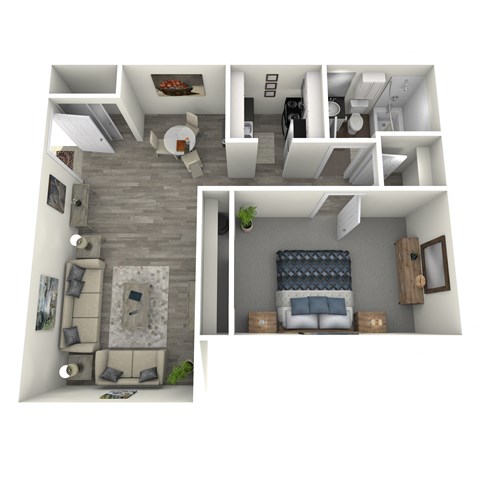 Floor plan for 1 bed, 1 bath, 640 sqft