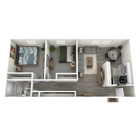 Floor plan for 2 beds, 1 bath