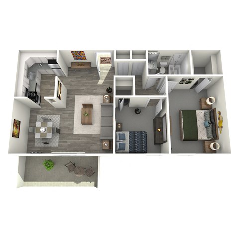 Floor plan for 2 beds, 1 bath