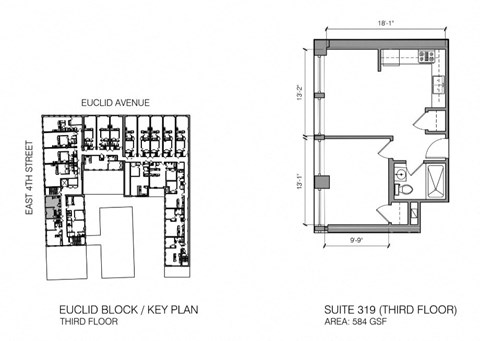 Floor plan for 1 bed, 1 bath, 547 sqft