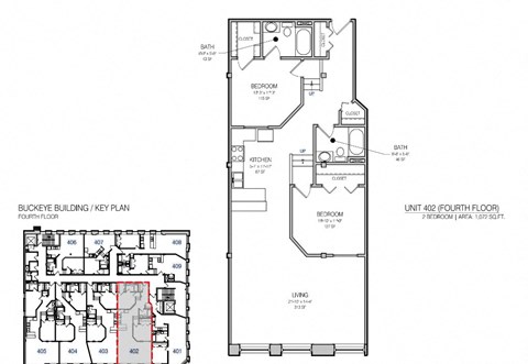 Floor plan for 2 beds, 2 baths, 1182 sqft