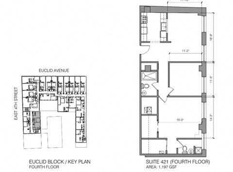 Floor plan for 2 beds, 2 baths, 1197 sqft