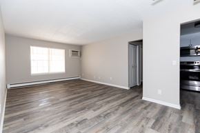 Sandusky apartment for rent - an empty living room with wood flooring and a kitchen