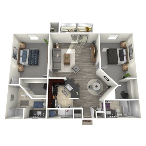 Floor plan for 2 beds, 2 baths, 1190 sqft