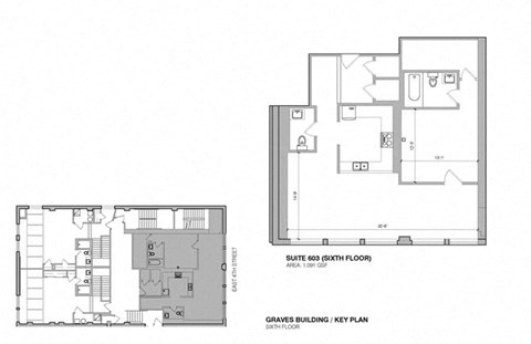 Floor plan for 1 bed, 1.5 baths, 1055 sqft